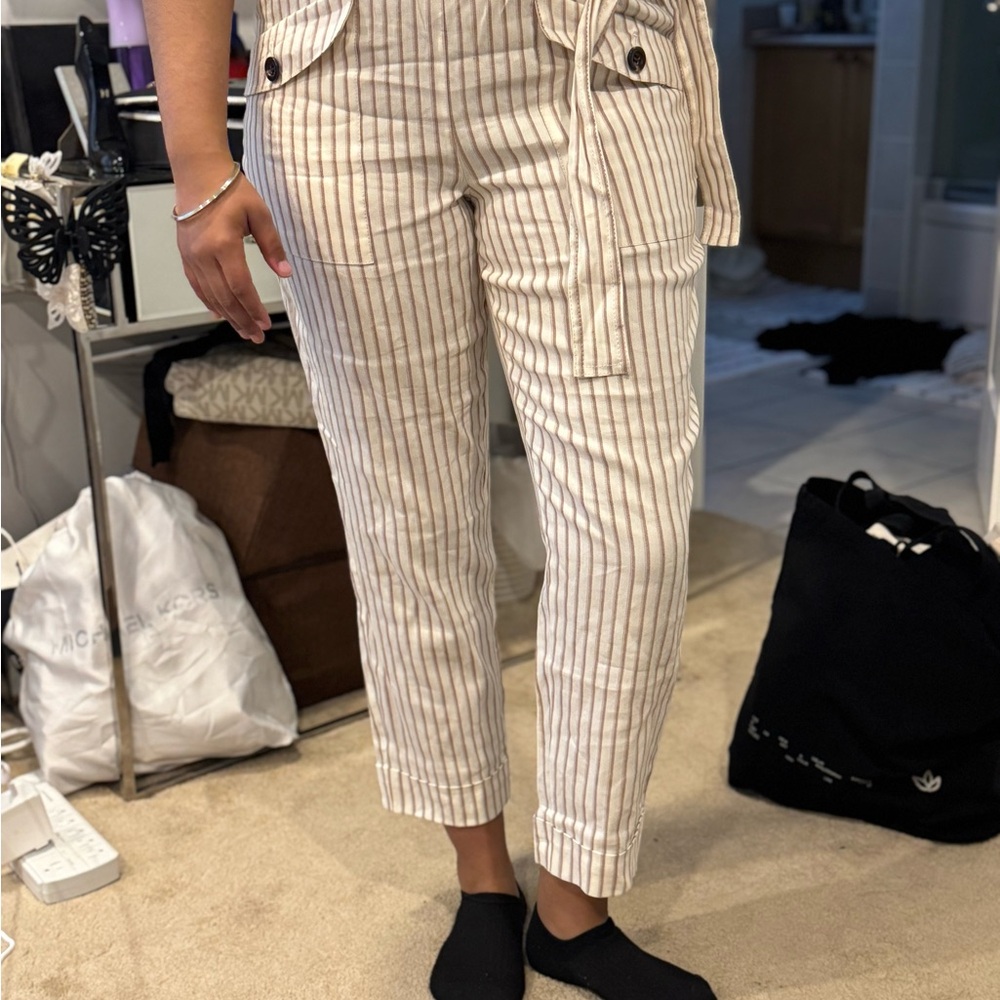 Ann Taylor Red and White Ankle Cropped Jumpsuit